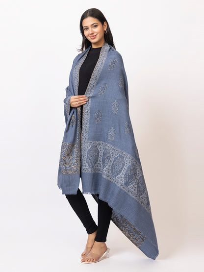 Tillaari Timeless Blue Shawl adorned with Refined Buti Motifs