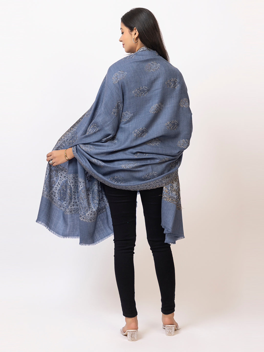 Tillaari Timeless Blue Shawl adorned with Refined Buti Motifs