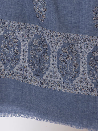 Tillaari Timeless Blue Shawl adorned with Refined Buti Motifs