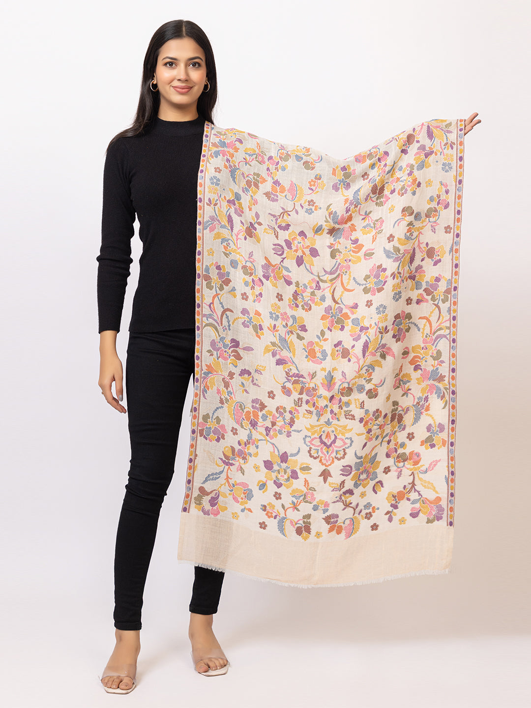 Tillaari Elegant Stole with Multicolor Floral Jaal