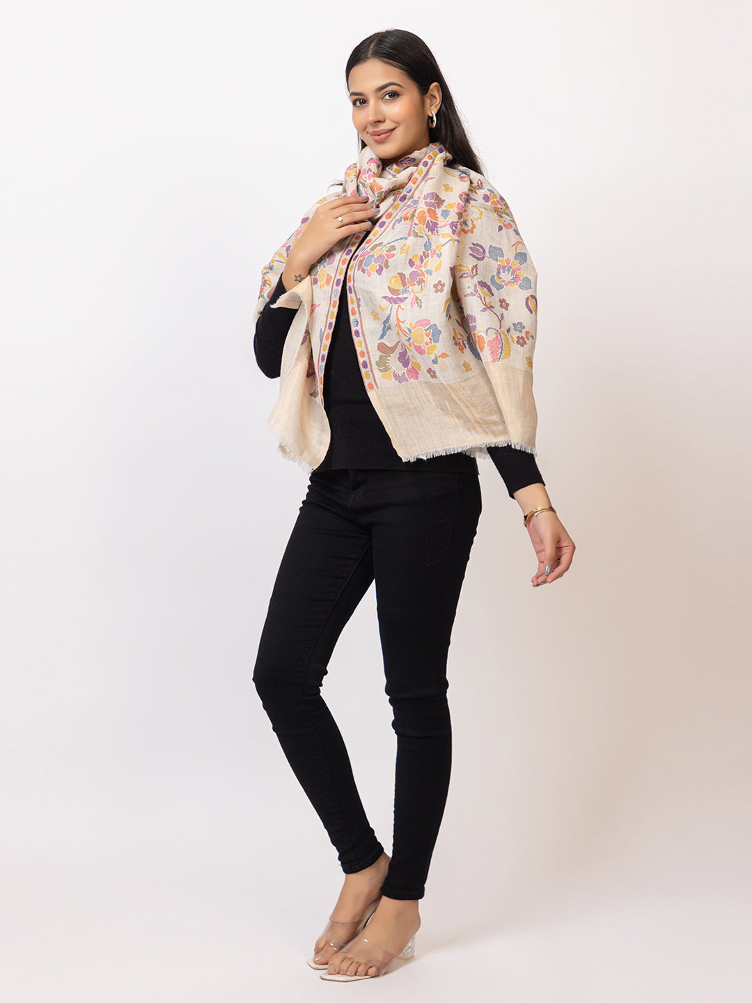 Tillaari Elegant Stole with Multicolor Floral Jaal