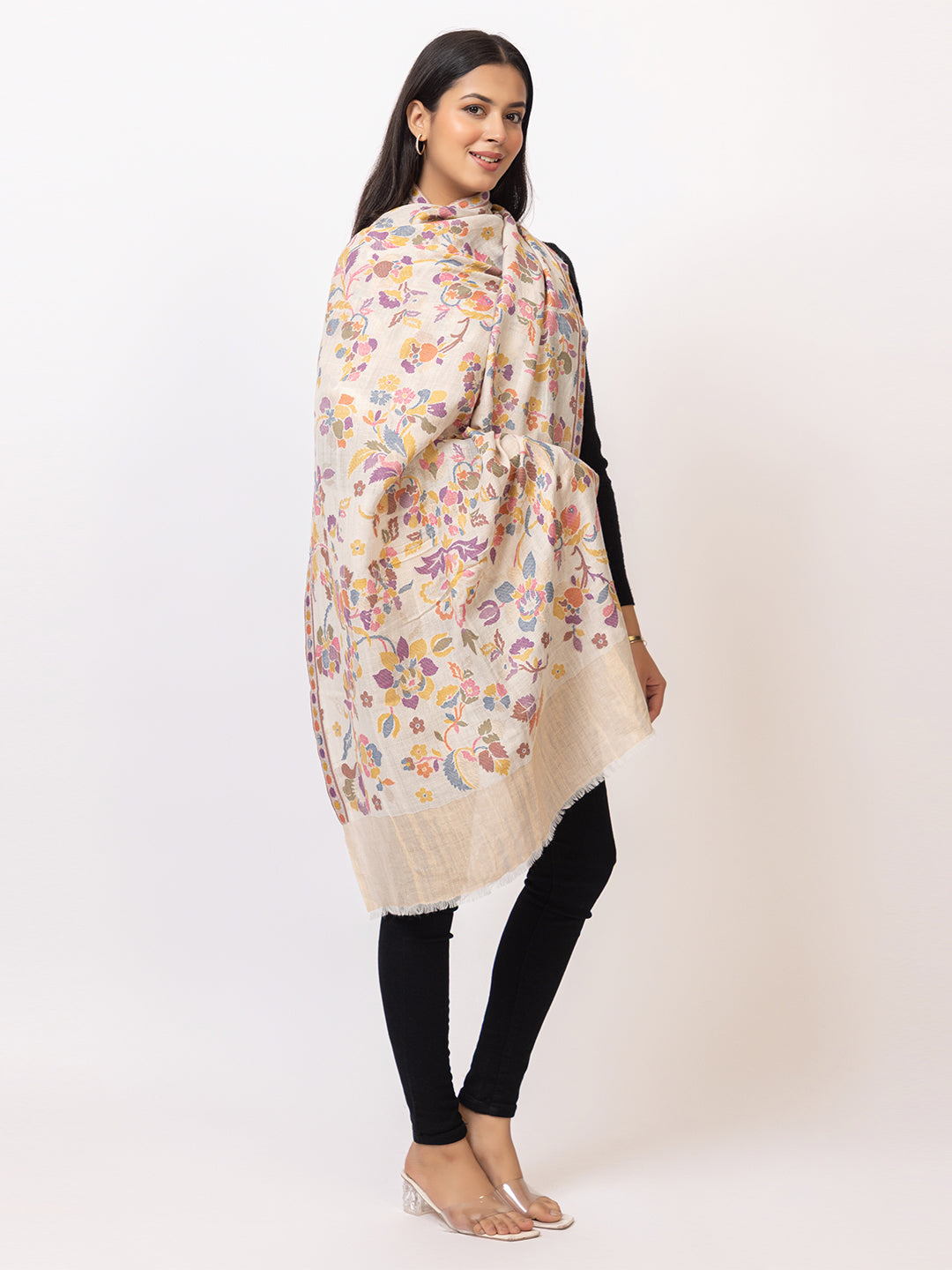 Tillaari Elegant Stole with Multicolor Floral Jaal