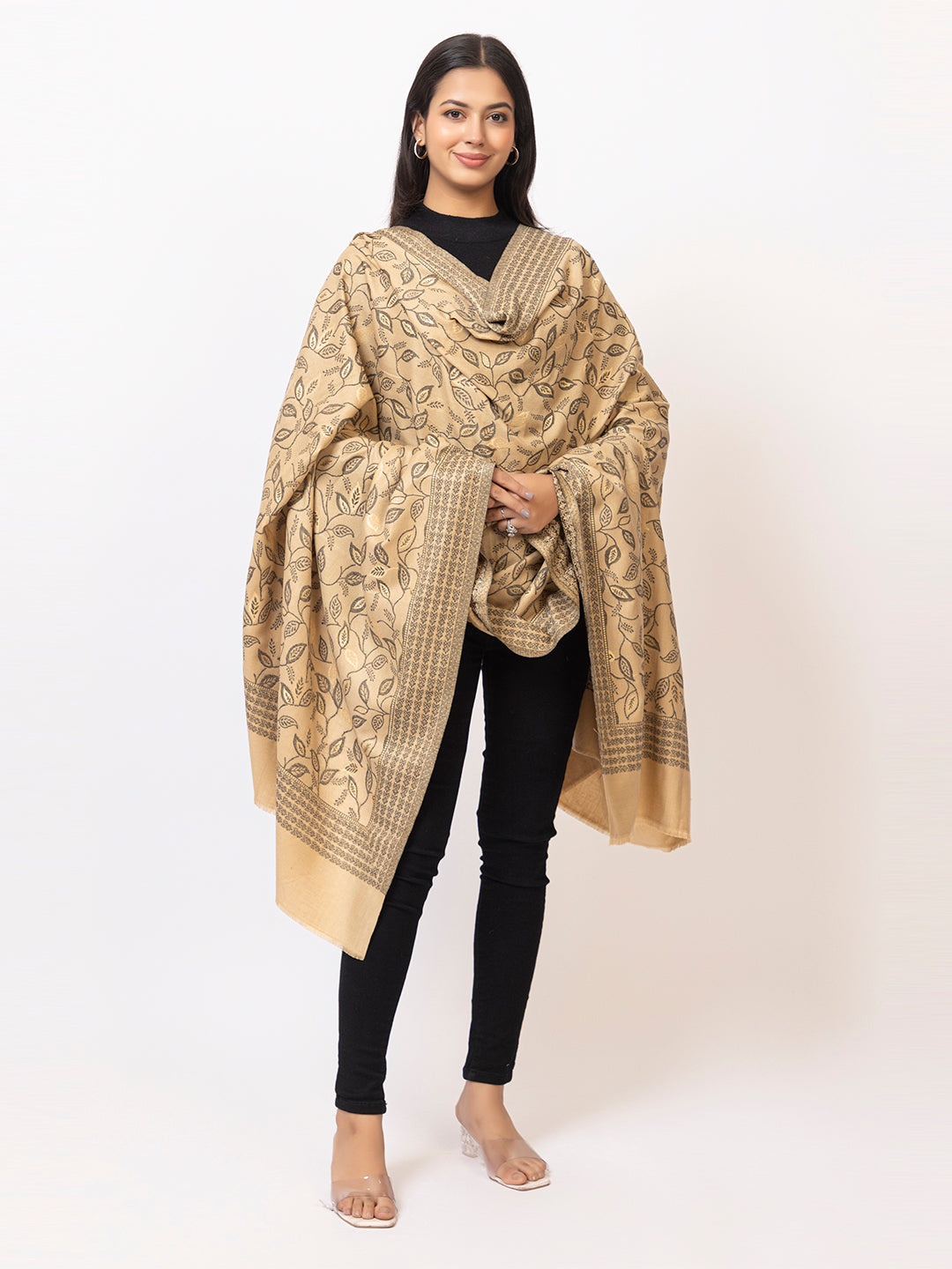 Tillaari Resham Shawl with Leaf and Geometric Border