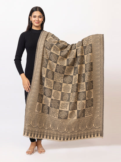 Tillaari Hetiage Shawl with Checkered Weave, Paisley and Floral Design