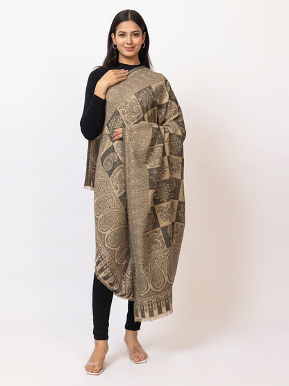 Tillaari Hetiage Shawl with Checkered Weave, Paisley and Floral Design
