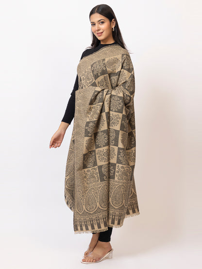 Tillaari Hetiage Shawl with Checkered Weave, Paisley and Floral Design