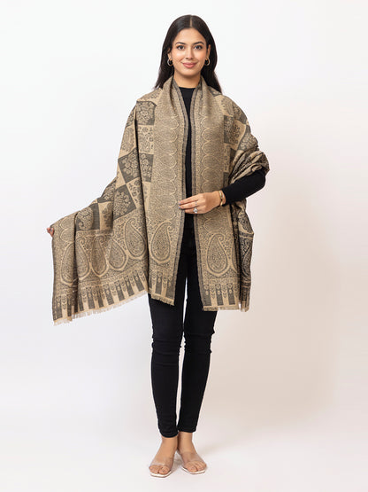 Tillaari Hetiage Shawl with Checkered Weave, Paisley and Floral Design