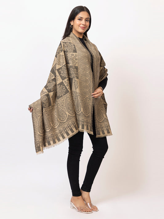 Tillaari Hetiage Shawl with Checkered Weave, Paisley and Floral Design