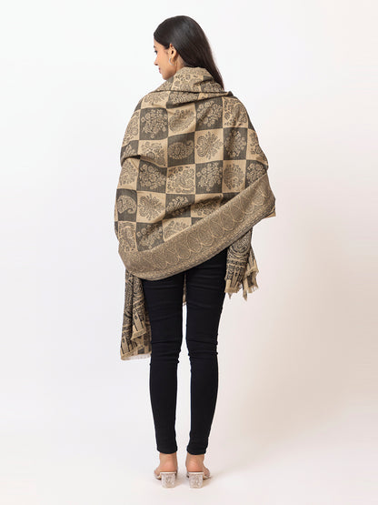 Tillaari Hetiage Shawl with Checkered Weave, Paisley and Floral Design