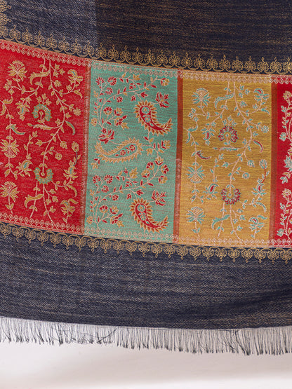 Tillari Night Blooming Navy Stole with Ethnic Border