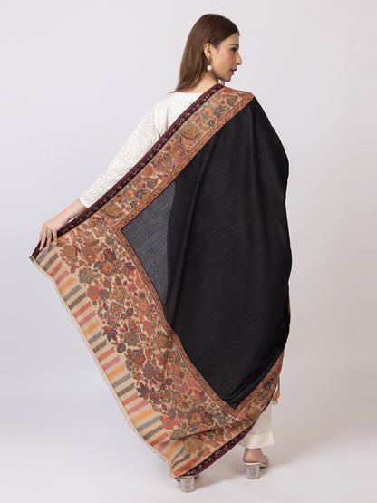 Tillaari Black Shawl with Floral Border