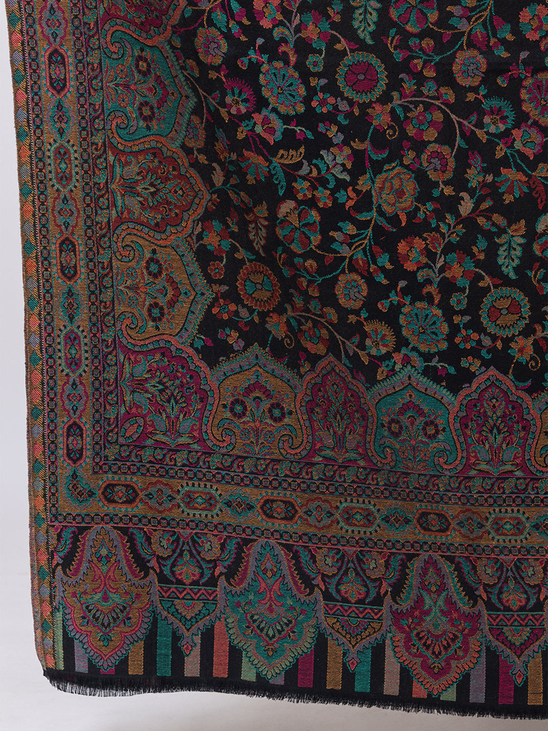 Tillaari Black Kani Shawl with Intricate Floral and Paisley Design
