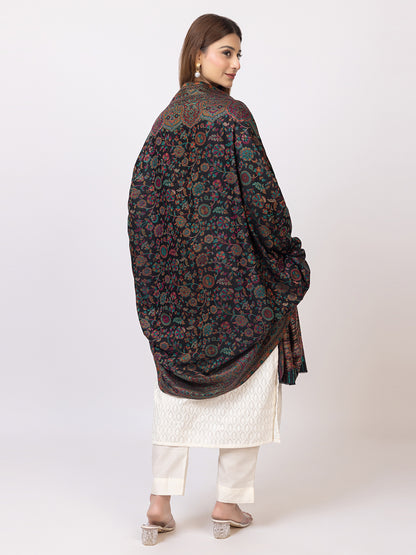 Tillaari Black Kani Shawl with Intricate Floral and Paisley Design