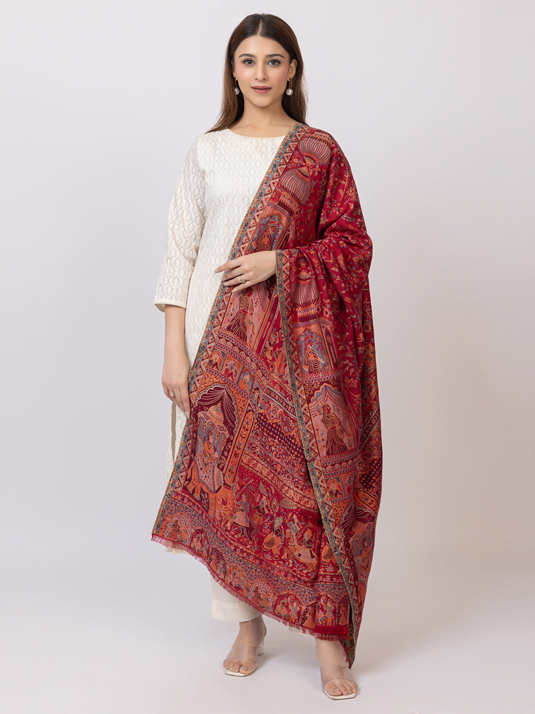 Tillaari Royal Heritage Shawl with Court Scene