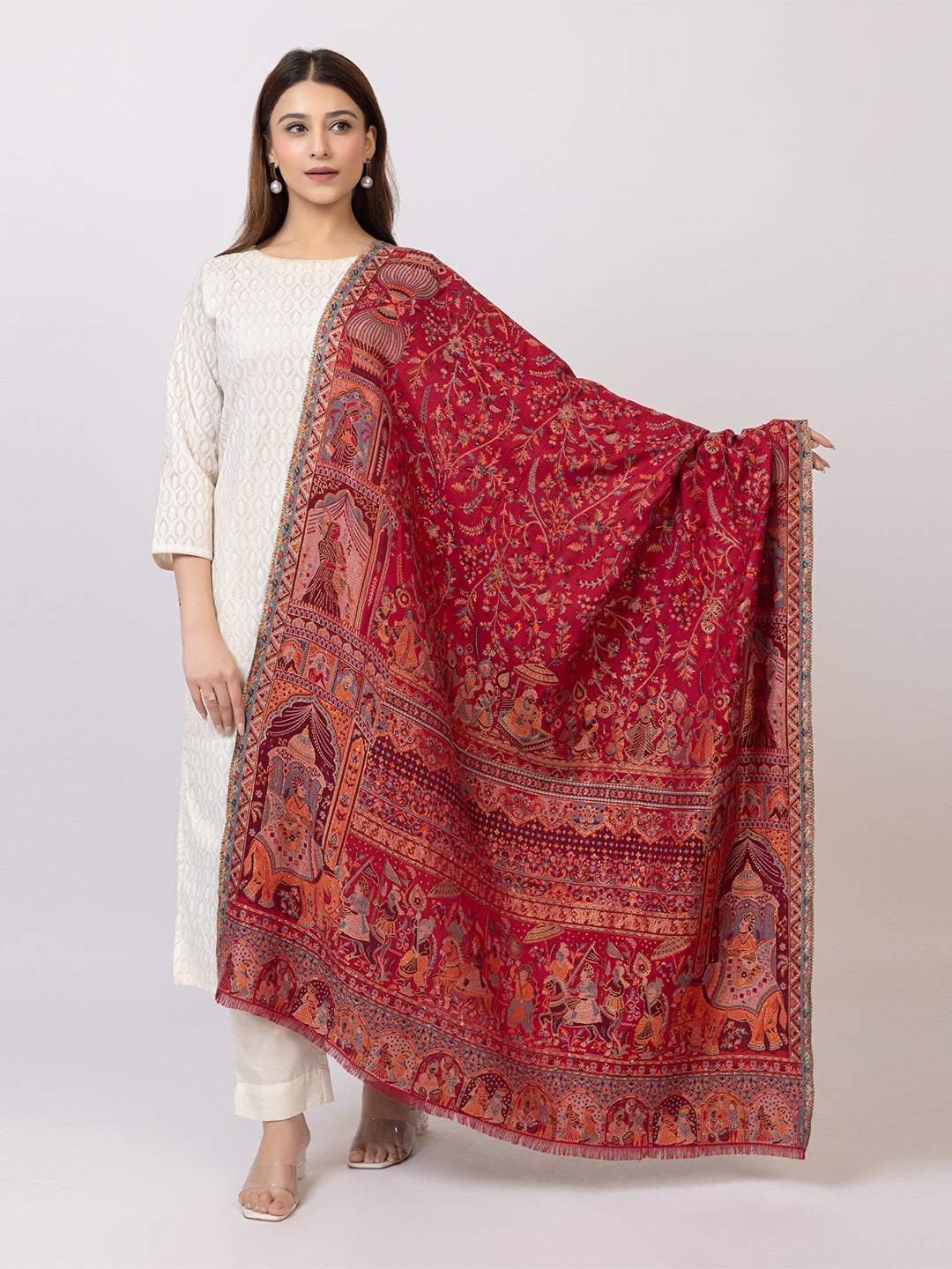 Tillaari Royal Heritage Shawl with Court Scene