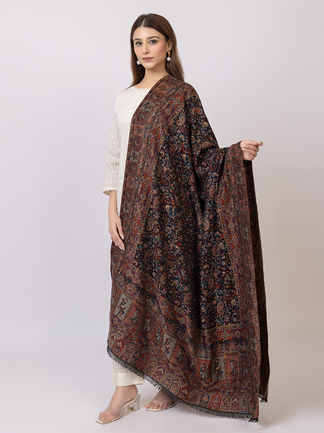Tillaari Shawl with Floral and Dancing Motif Border