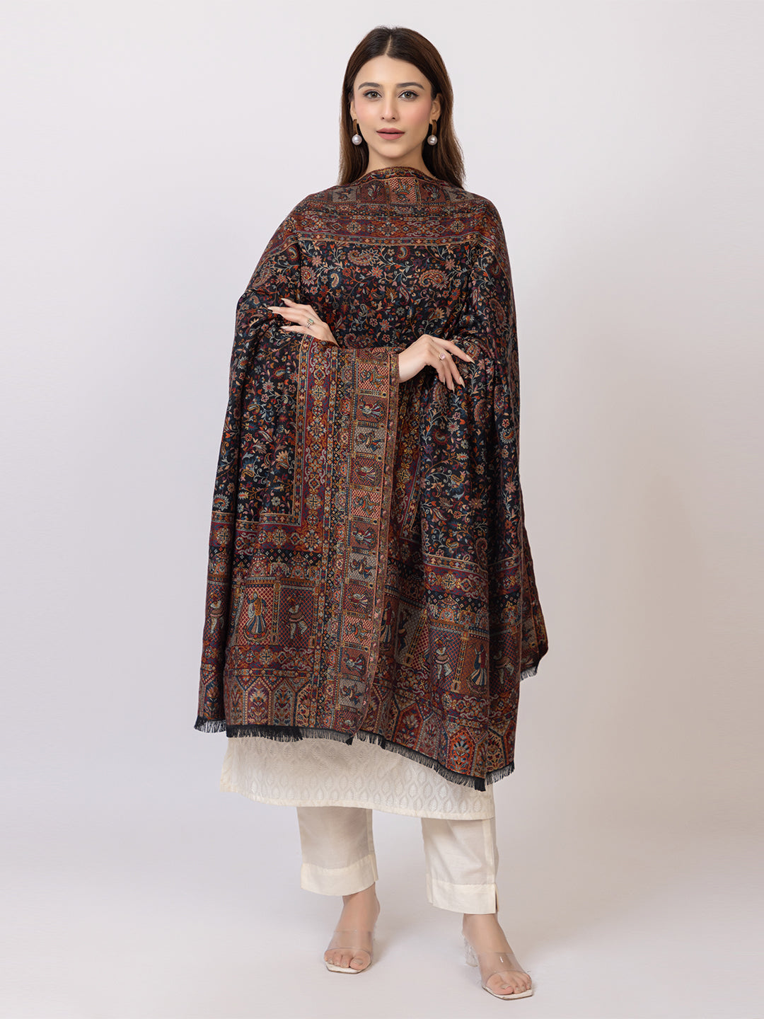 Tillaari Shawl with Floral and Dancing Motif Border