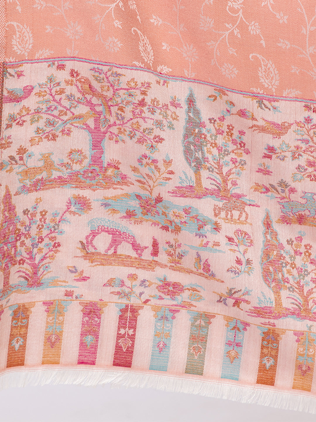 Tillaari Elegant Shawl with Vibrant Multicolor Border