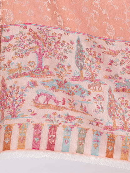 Tillaari Elegant Shawl with Vibrant Multicolor Border