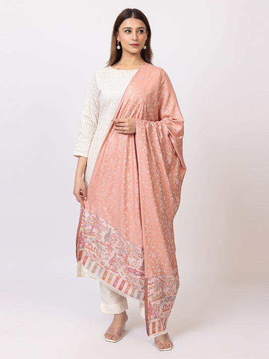 Tillaari Elegant Shawl with Vibrant Multicolor Border