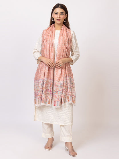 Tillaari Elegant Shawl with Vibrant Multicolor Border