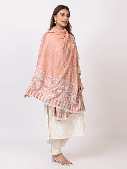 Tillaari Elegant Shawl with Vibrant Multicolor Border
