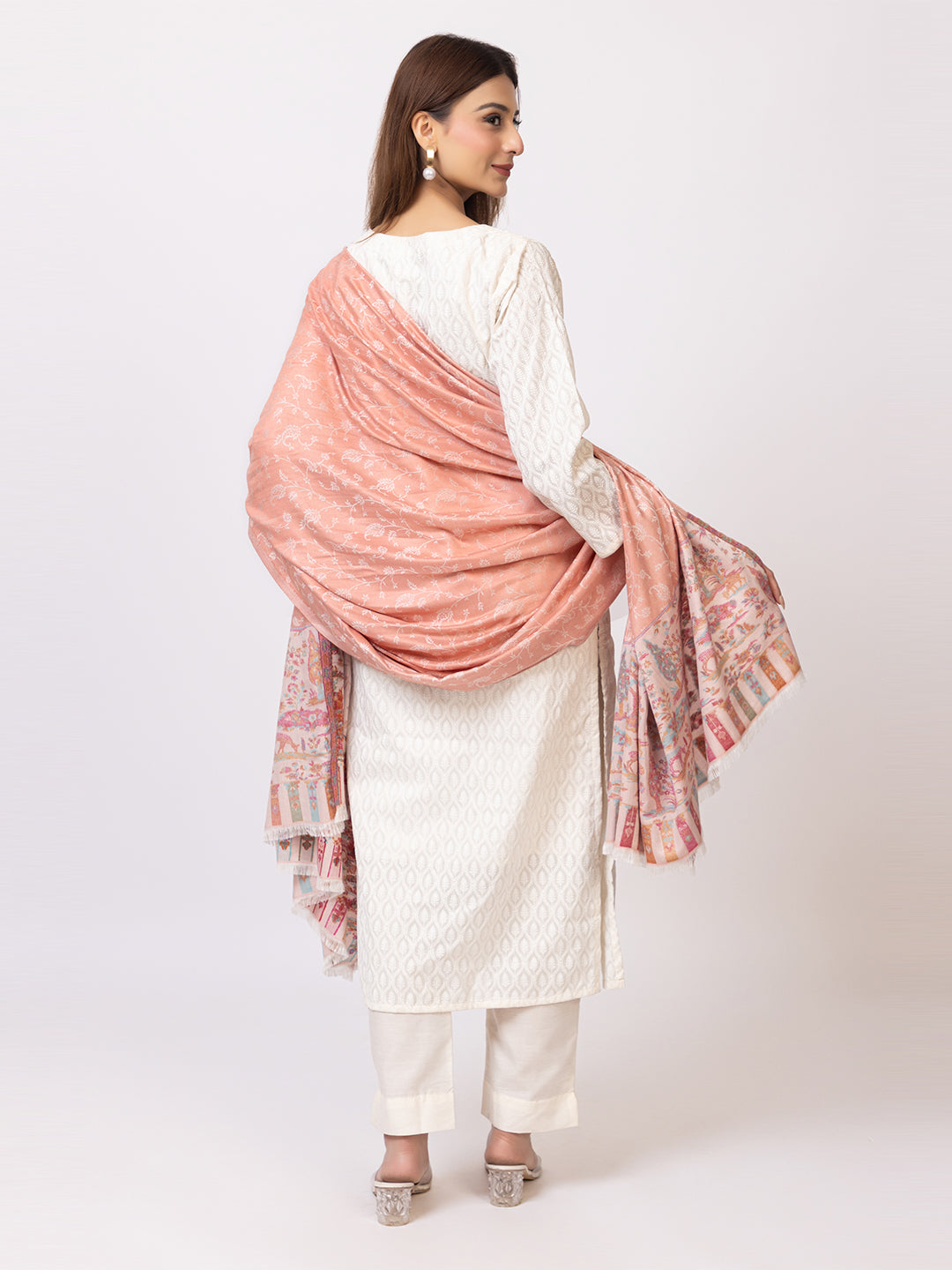 Tillaari Elegant Shawl with Vibrant Multicolor Border
