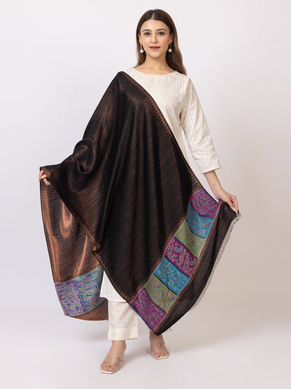 Tillari Night Blooming Navy Stole with Ethnic Border