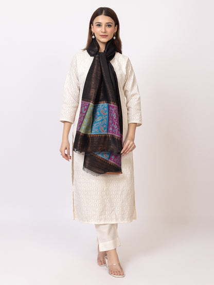 Tillari Night Blooming Navy Stole with Ethnic Border