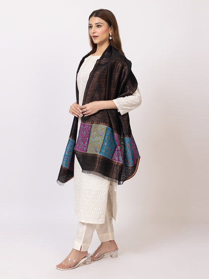 Tillari Night Blooming Navy Stole with Ethnic Border