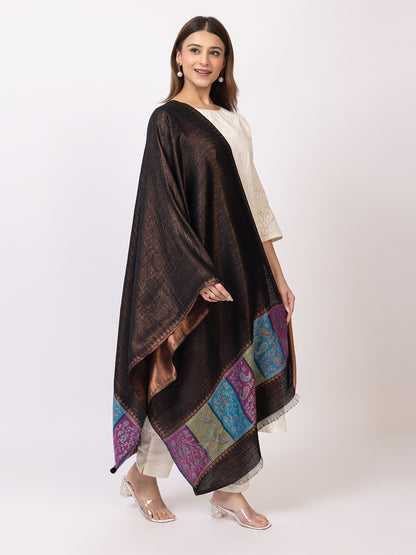 Tillari Night Blooming Navy Stole with Ethnic Border