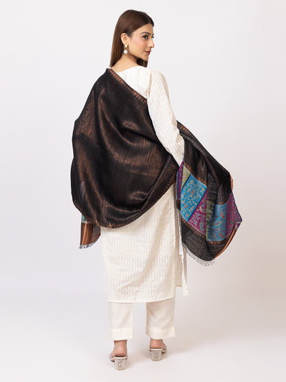 Tillari Night Blooming Navy Stole with Ethnic Border