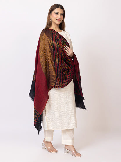 Tillaari Elegant Red, Black and Golden Striped Stole