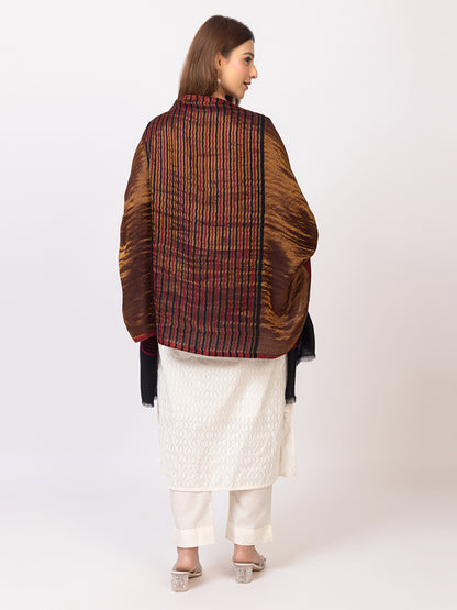 Tillaari Elegant Red, Black and Golden Striped Stole