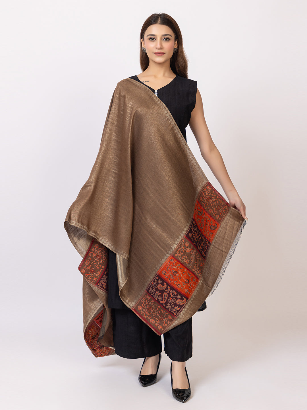 Tillari Night Blooming Navy Stole with Ethnic Border