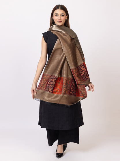 Tillari Night Blooming Navy Stole with Ethnic Border