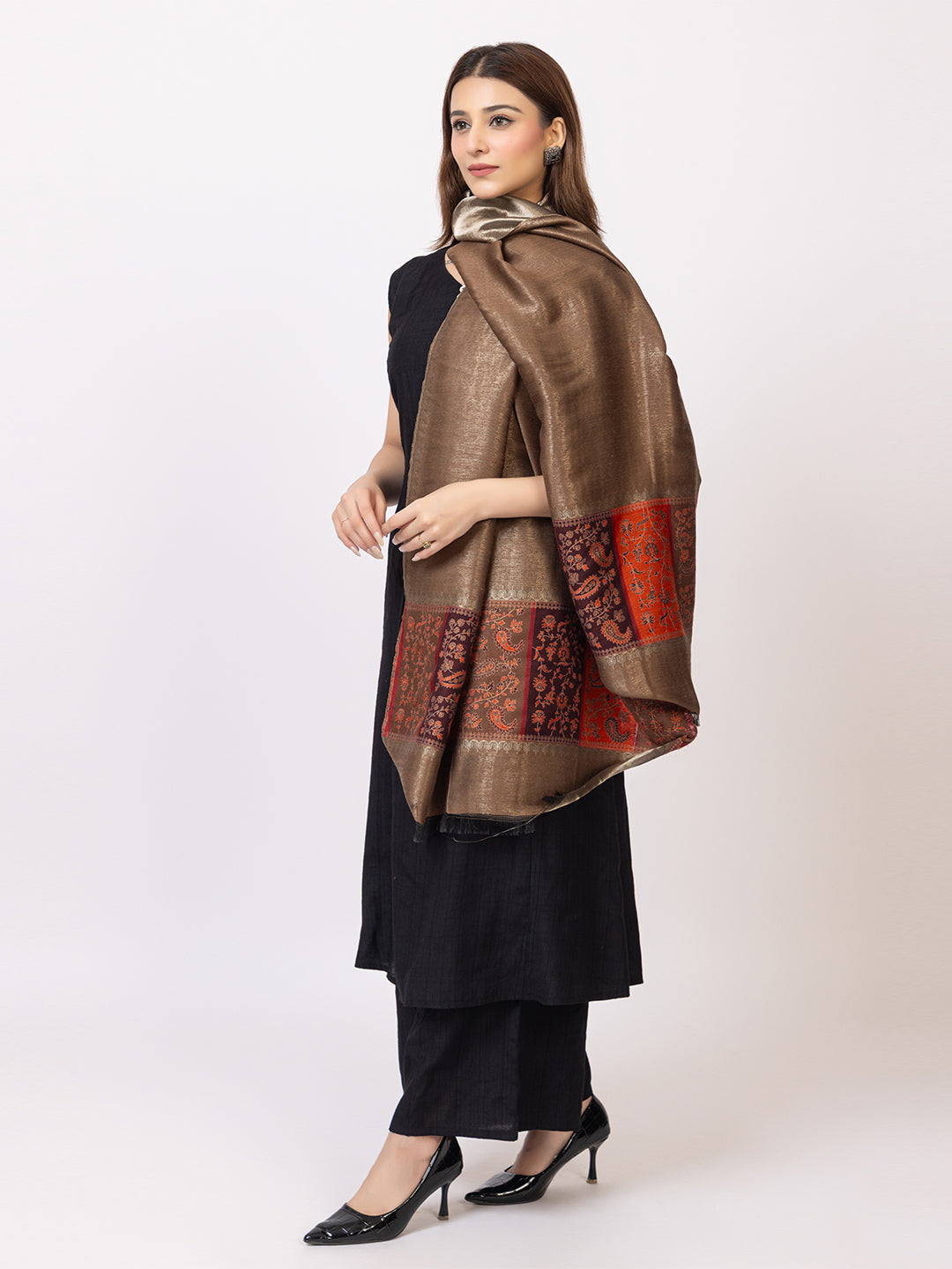 Tillari Night Blooming Navy Stole with Ethnic Border