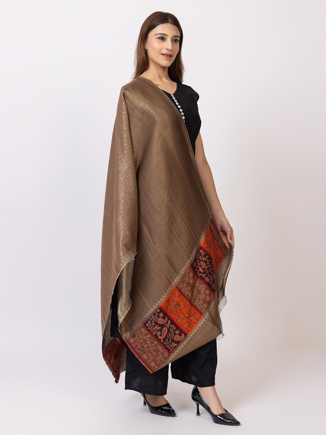 Tillari Night Blooming Navy Stole with Ethnic Border