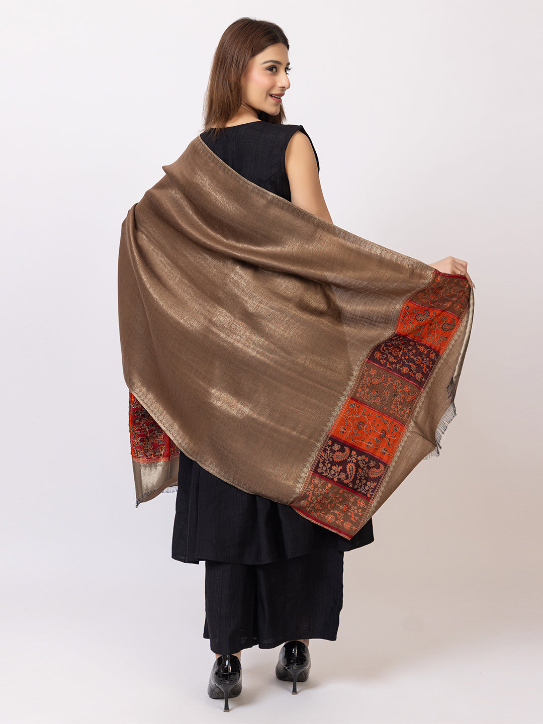 Tillari Night Blooming Navy Stole with Ethnic Border