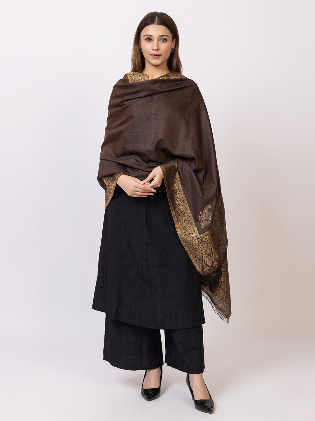 Tillaari Festive Stole with Gold Zari Border