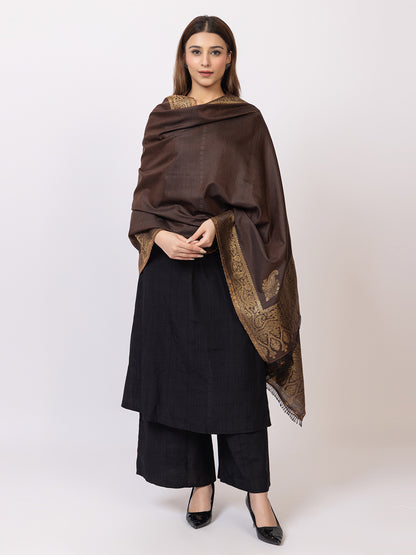 Tillaari Festive Stole with Gold Zari Border