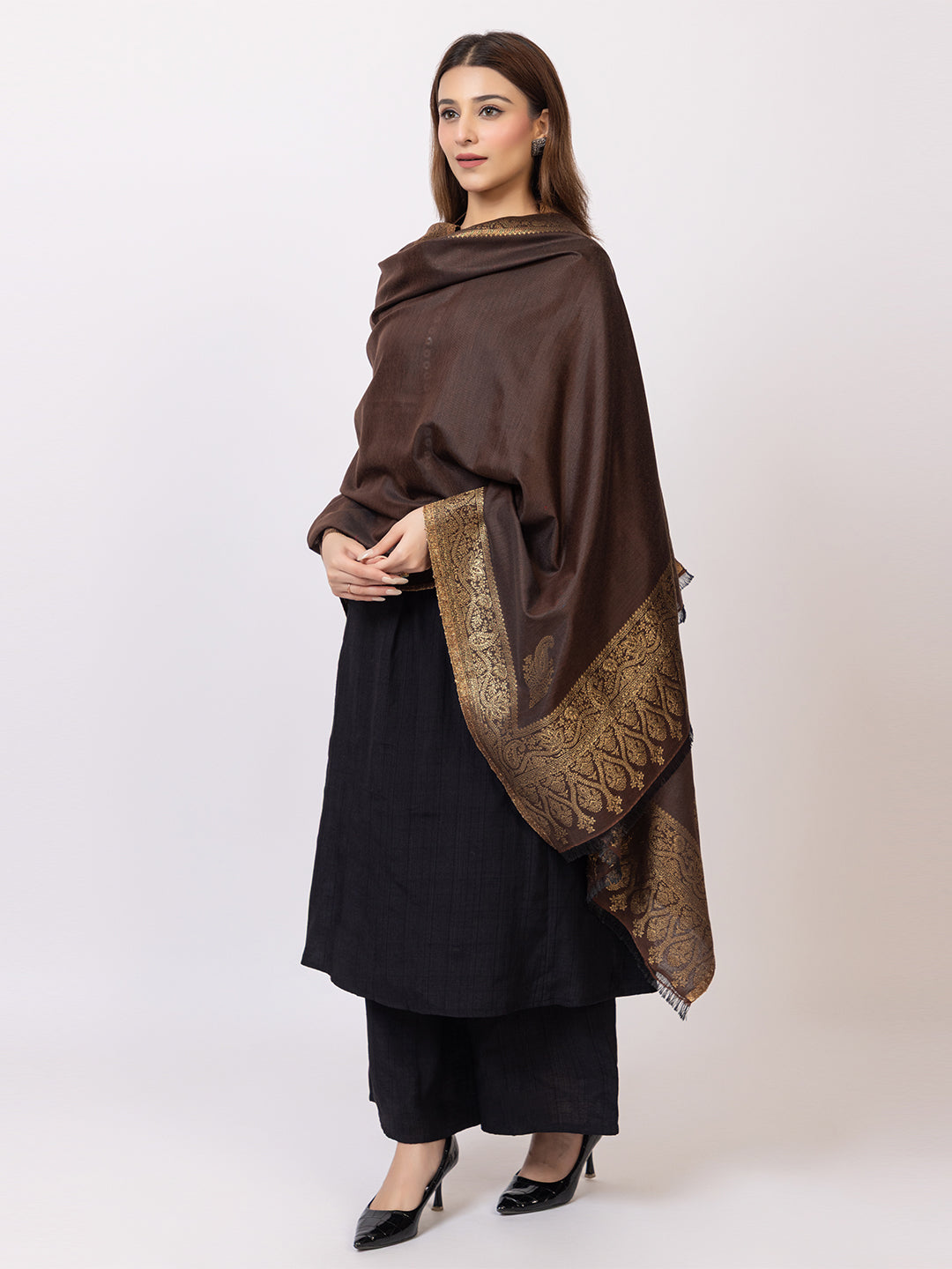 Tillaari Festive Stole with Gold Zari Border