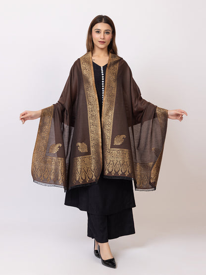 Tillaari Festive Stole with Gold Zari Border