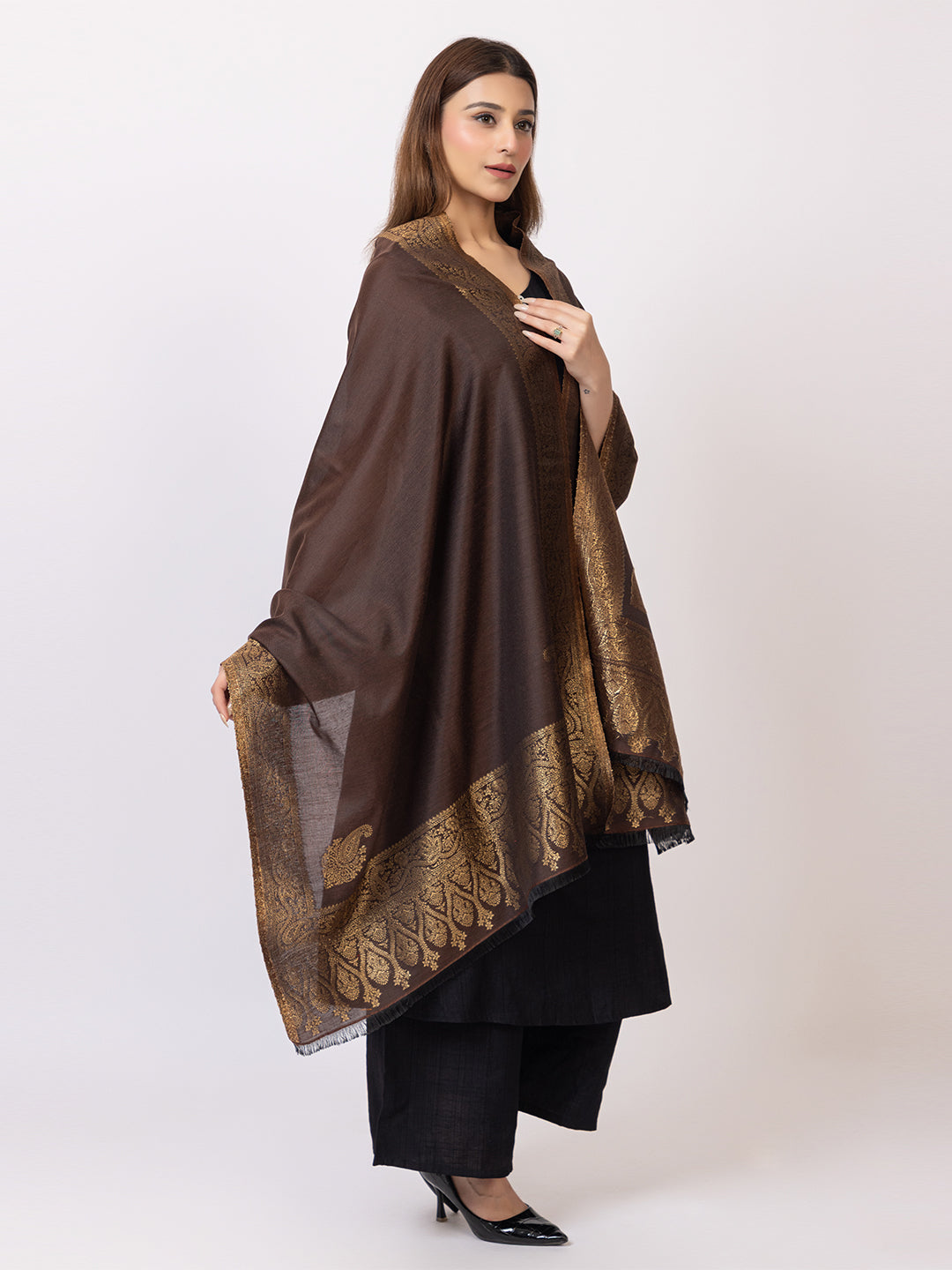Tillaari Festive Stole with Gold Zari Border