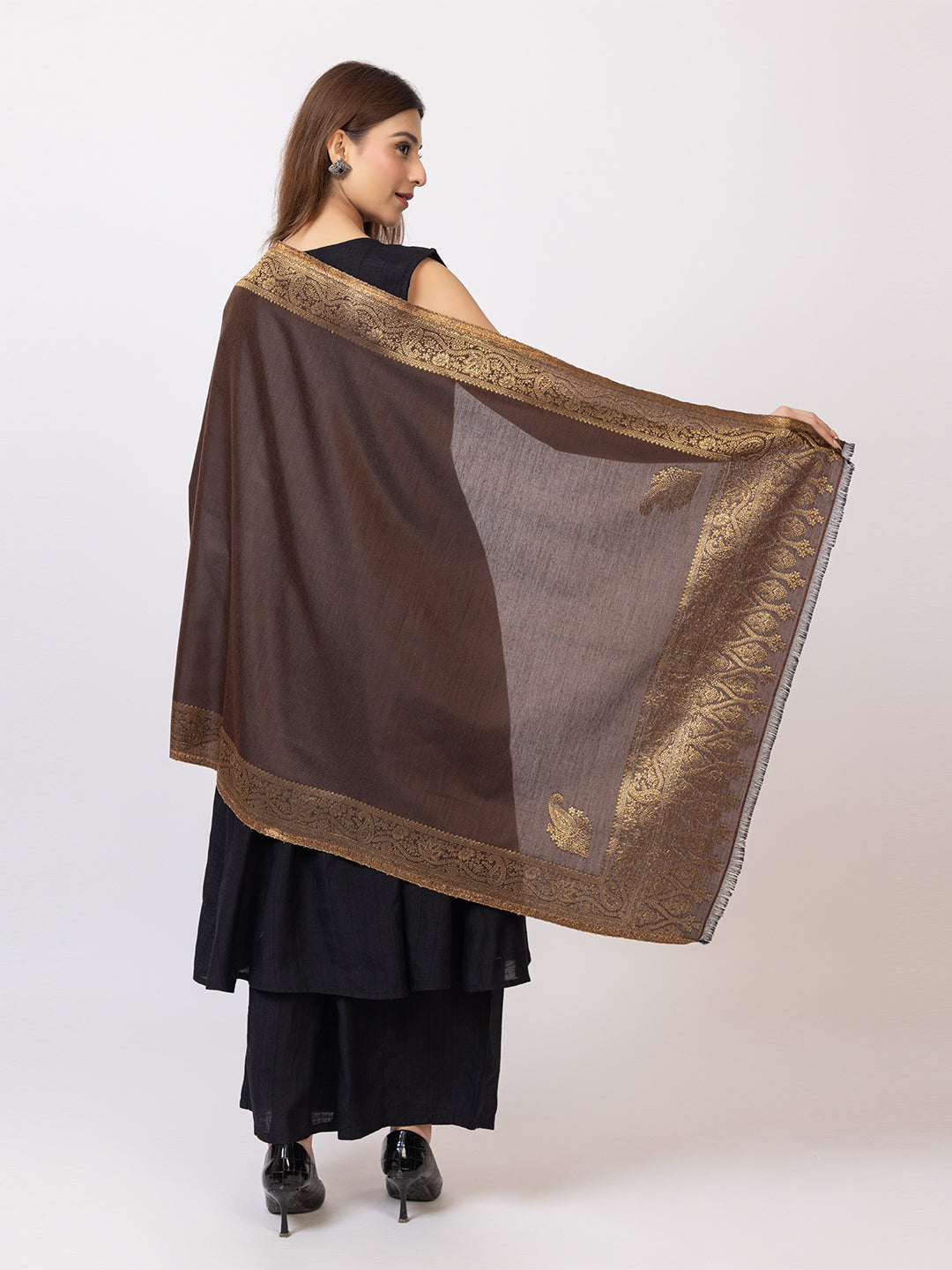 Tillaari Festive Stole with Gold Zari Border