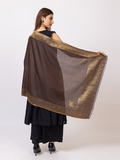 Tillaari Festive Stole with Gold Zari Border