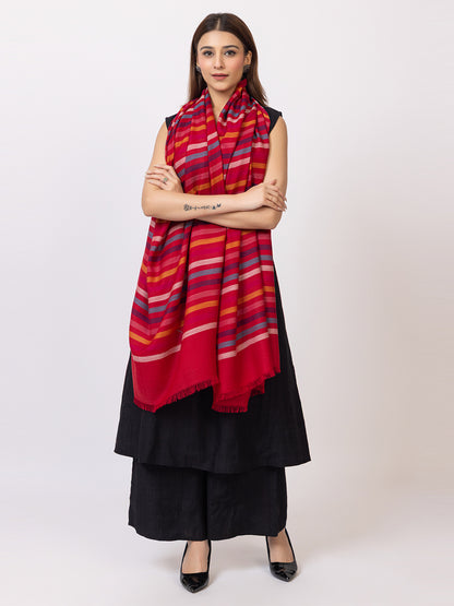 Tillaari Multicolor Striped Red Shawl