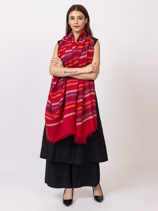 Tillaari Multicolor Striped Red Shawl
