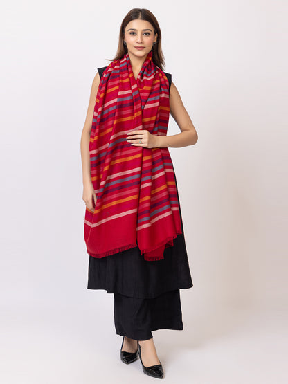 Tillaari Multicolor Striped Red Shawl