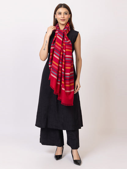 Tillaari Multicolor Striped Red Shawl